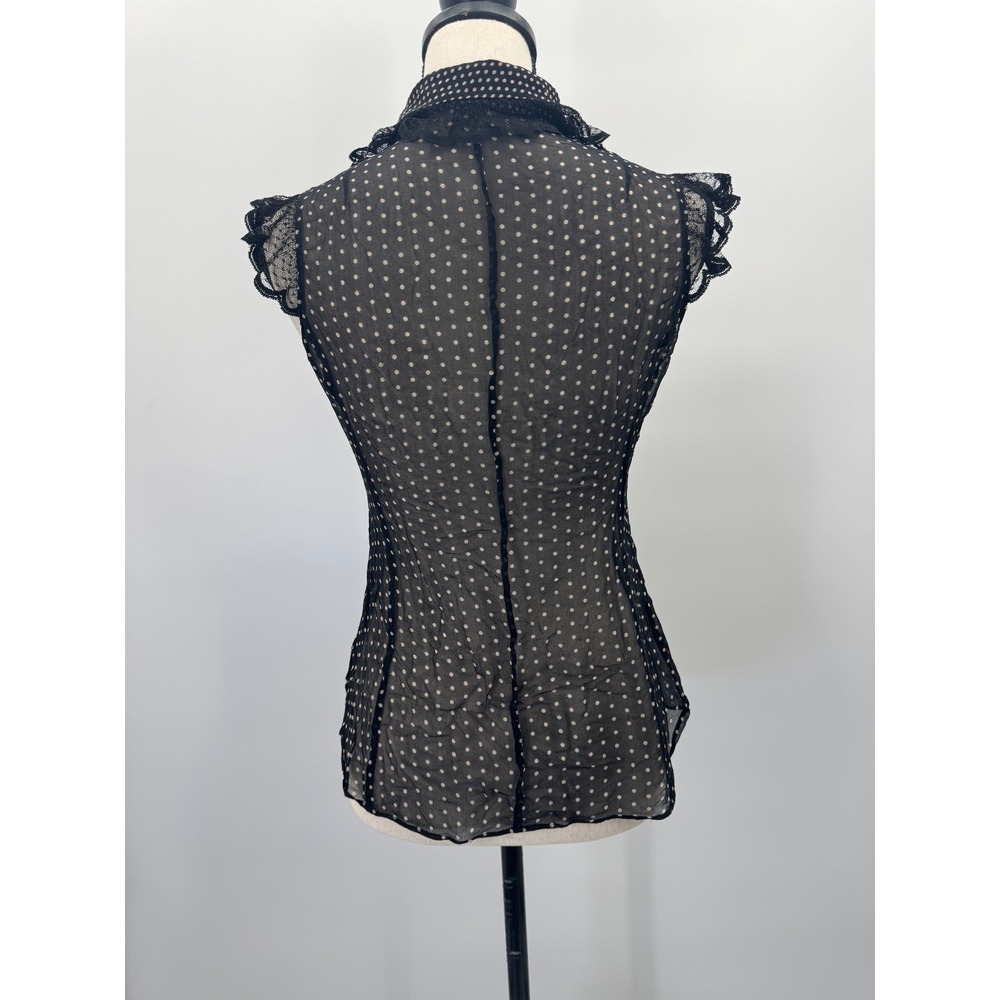 VTG Laundry Shelli Segal Silk Lace Polka Dot Sheer Top Small Coquette Rockabilly - Picture 6 of 16